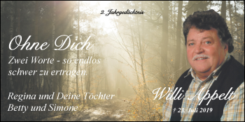 Traueranzeige von Willi Appelt von Zeitung am Sonntag