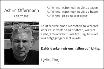 Traueranzeige von Achim Offermann von Zeitung am Sonntag