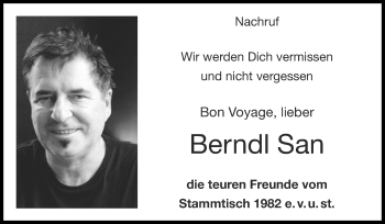 Traueranzeige von Berndl San von Zeitung am Sonntag