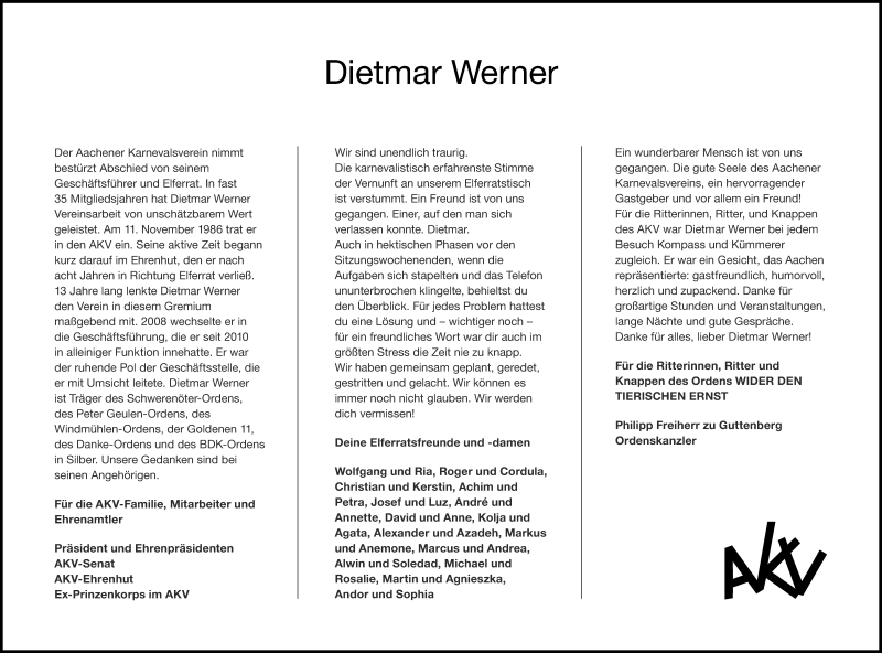  Traueranzeige für Dietmar Werner vom 21.08.2021 aus Aachener Zeitung / Aachener Nachrichten