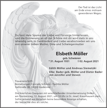 Traueranzeige von Elsbeth Möller von Aachener Zeitung / Aachener Nachrichten