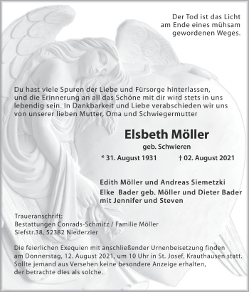 Traueranzeige von Elsbeth Möller von Zeitung am Sonntag