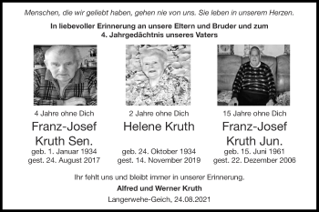 Traueranzeige von Franz-Josef Kruth von Aachener Zeitung / Aachener Nachrichten