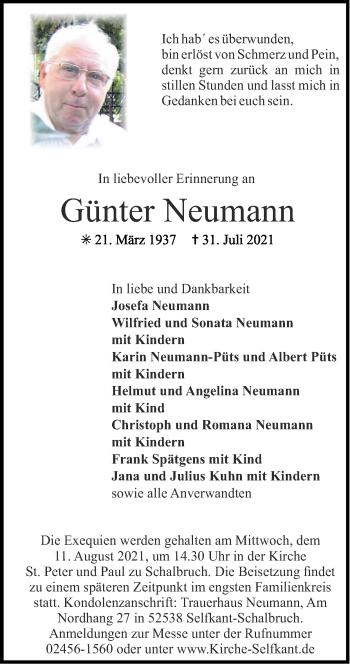 Traueranzeige von Günter Neumann von Zeitung am Sonntag
