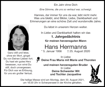 Traueranzeige von Hans  Hermanns von Zeitung am Sonntag