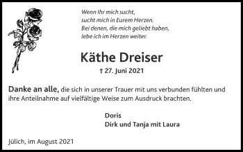 Traueranzeige von Käthe Dreiser von Zeitung am Sonntag