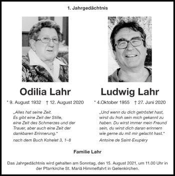 Traueranzeige von Ludwig Lahr von Zeitung am Sonntag