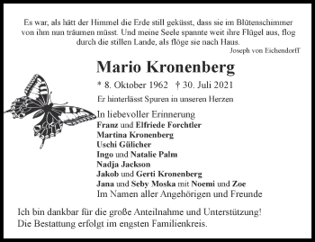 Traueranzeige von Mario Kronenberg von Aachener Zeitung / Aachener Nachrichten