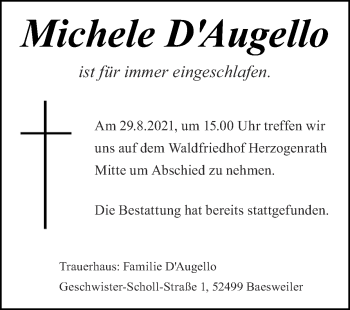 Traueranzeige von Michele D'Augello von Zeitung am Sonntag
