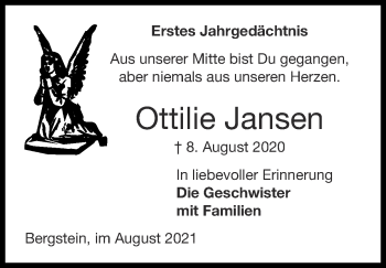 Traueranzeige von Ottilie Jansen von Zeitung am Sonntag