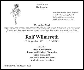 Traueranzeige von Ralf Wilmeroth von Zeitung am Sonntag