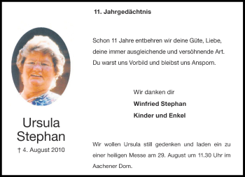 Traueranzeige von Ursula Stephan von Aachener Zeitung / Aachener Nachrichten