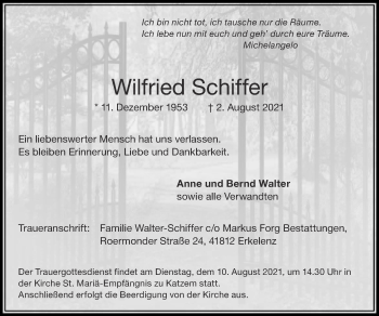 Traueranzeige von Wilfried Schiffer von Zeitung am Sonntag