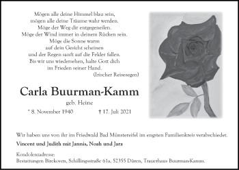 Traueranzeige von Carla Buurman-Kamm von Zeitung am Sonntag