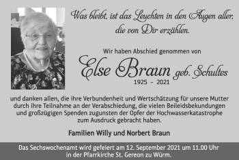 Traueranzeige von Else Braun von Zeitung am Sonntag