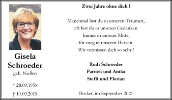 Traueranzeige von Gisela Schroeder von Zeitung am Sonntag
