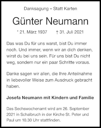 Traueranzeige von Günter Neumann von Zeitung am Sonntag