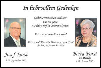 Traueranzeige von Josef Forst von Zeitung am Sonntag