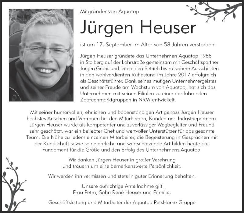  Traueranzeige für Jürgen Heuser vom 25.09.2021 aus Aachener Zeitung / Aachener Nachrichten