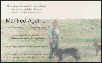Traueranzeige von Manfred Agethen von Zeitung am Sonntag