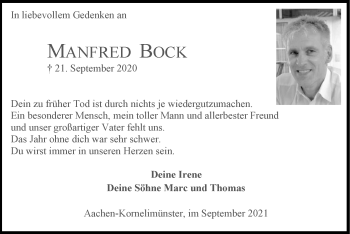 Traueranzeige von Manfred Bock von Zeitung am Sonntag