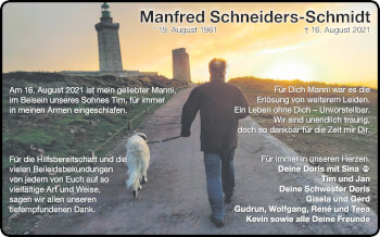 Traueranzeige von Manfred Schneiders-Schmidt von Zeitung am Sonntag