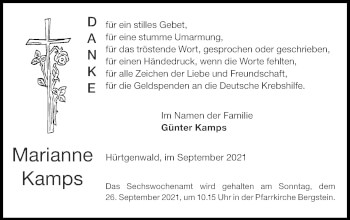 Traueranzeige von Marianne Kamps von Zeitung am Sonntag