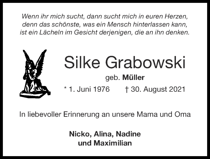  Traueranzeige für Silke Grabowski vom 12.09.2021 aus Zeitung am Sonntag