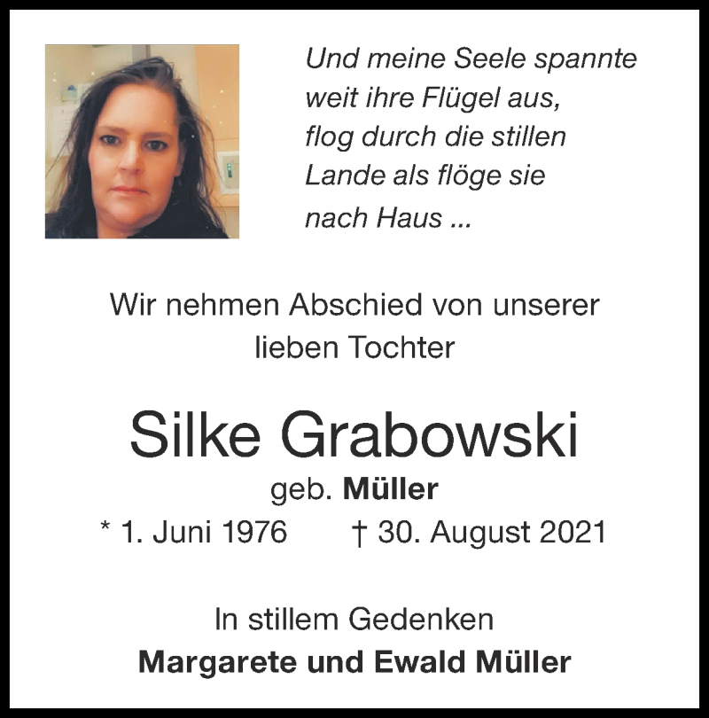  Traueranzeige für Silke Grabowski vom 12.09.2021 aus Zeitung am Sonntag
