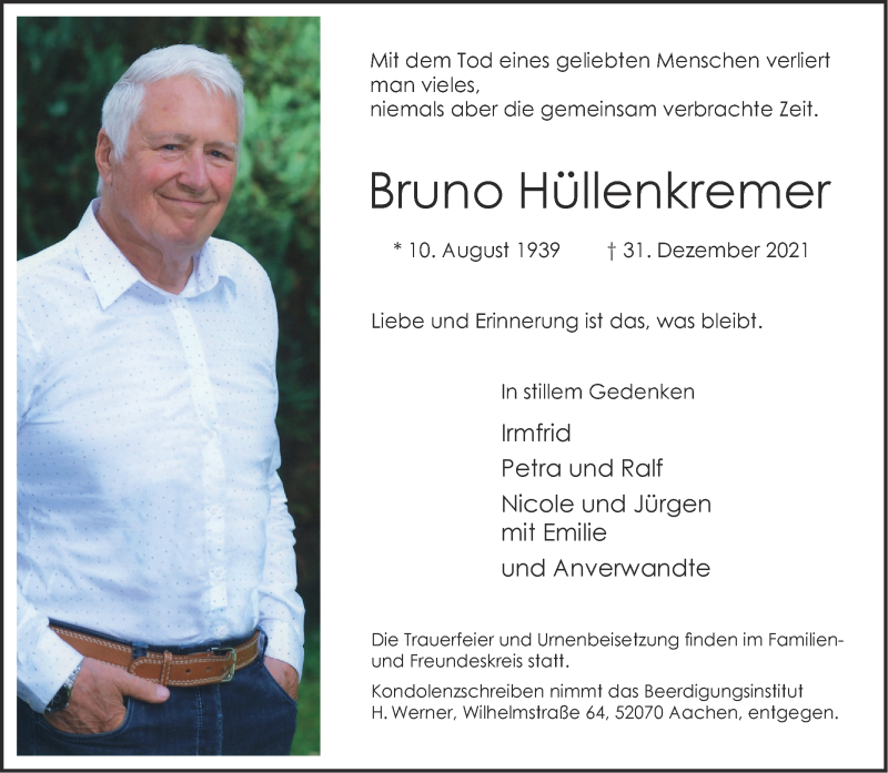  Traueranzeige für Bruno Hüllenkremer vom 06.01.2022 aus Aachener Zeitung / Aachener Nachrichten