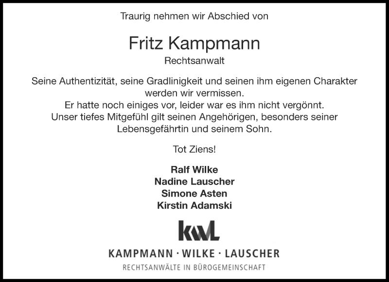  Traueranzeige für Fritz Kampmann vom 29.01.2022 aus Aachener Zeitung / Aachener Nachrichten