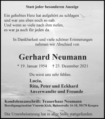 Traueranzeige von Gerhard Neumann von Zeitung am Sonntag