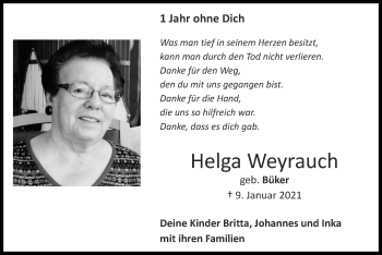 Traueranzeige von Helga Weyrauch von Zeitung am Sonntag