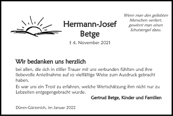 Traueranzeige von Hermann-Josef Betge von Zeitung am Sonntag