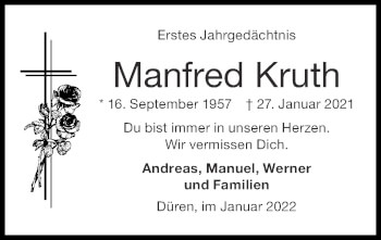 Traueranzeige von Manfred Kruth von Zeitung am Sonntag