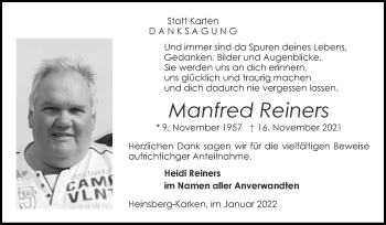 Traueranzeige von Manfred Reiners von Zeitung am Sonntag