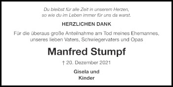Traueranzeige von Manfred Stumpf von Zeitung am Sonntag