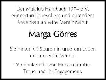 Traueranzeige von Marga Görres von Zeitung am Sonntag