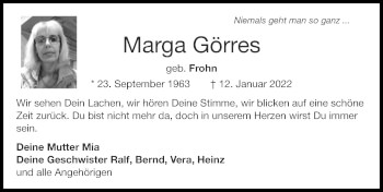 Traueranzeige von Marga Görres von Zeitung am Sonntag