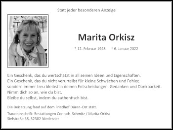 Traueranzeige von Marita Orkisz von Zeitung am Sonntag