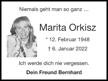 Traueranzeige von Marita Orkisz von Zeitung am Sonntag