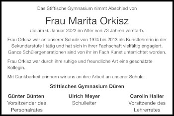 Traueranzeige von Marita Orkisz von Zeitung am Sonntag