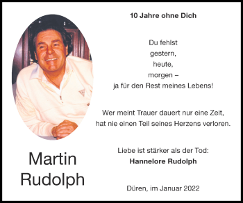 Traueranzeige von Martin Rudolph von Zeitung am Sonntag
