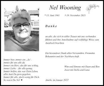 Traueranzeige von Nel Wooning von Zeitung am Sonntag