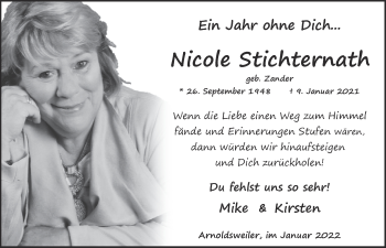 Traueranzeige von Nicole Stichternath von Zeitung am Sonntag