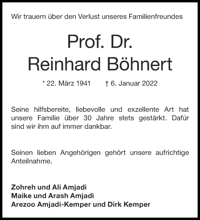  Traueranzeige für Reinhard Böhnert vom 15.01.2022 aus Aachener Zeitung / Aachener Nachrichten