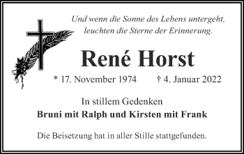 Traueranzeige von Rene Horst von Zeitung am Sonntag