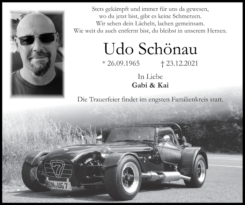  Traueranzeige für Udo Schönau vom 09.01.2022 aus Zeitung am Sonntag