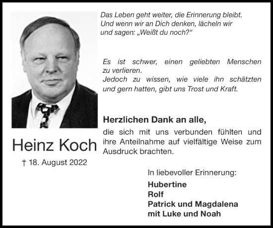Traueranzeige von Heinz Koch von Zeitung am Sonntag