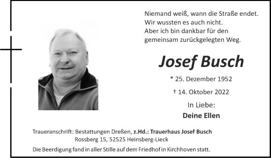 Traueranzeige von Josef Busch von Zeitung am Sonntag